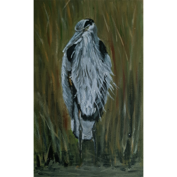 Reiger in het riet, olie op paneel, 21x13