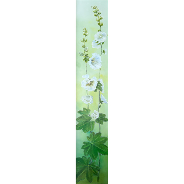 Stokroos, olie op paneel, 86x15